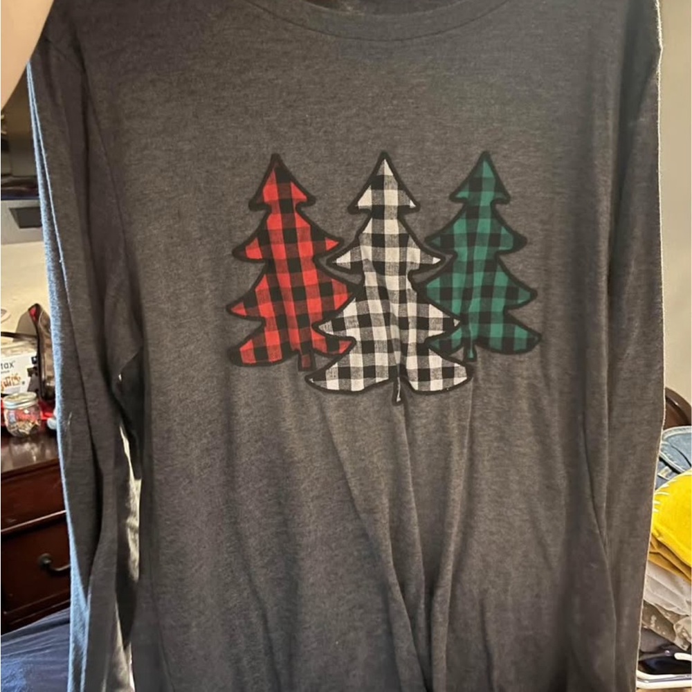 Southern Grace Charcoal Long Sleeve with Plaid Tree
